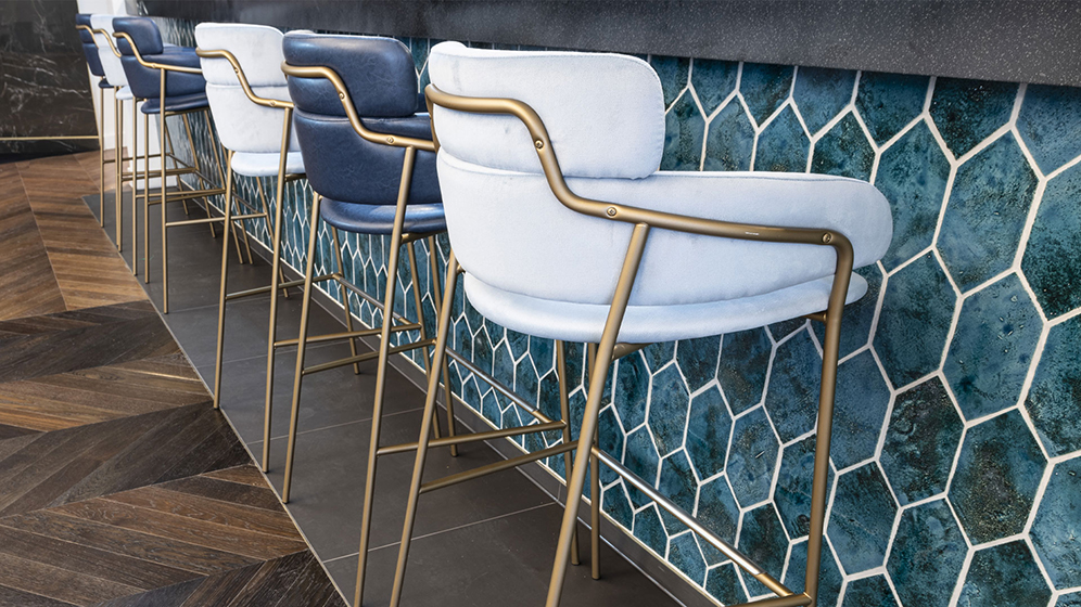 Close up of tiles on bar front