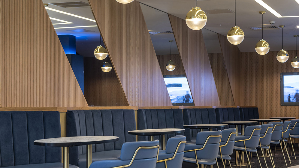 Close up of seating area and wall panelling